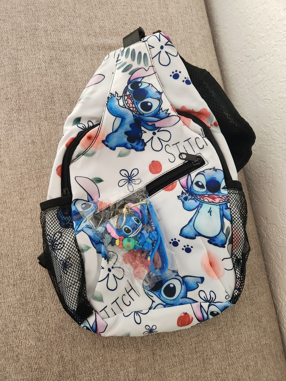 Stitch Kids Sling Backpack in White & Blue - Cartoon Character
